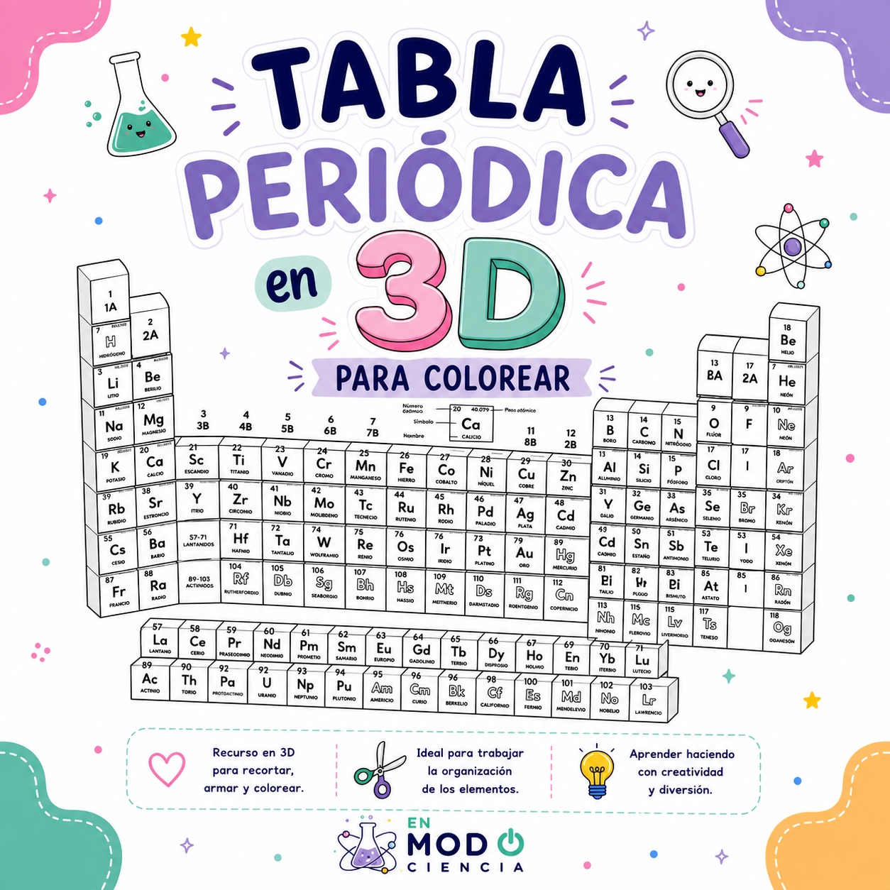 TABLA PERIÓDICA 3D + IDEAL PARA PEGAR EN LA CARPETA